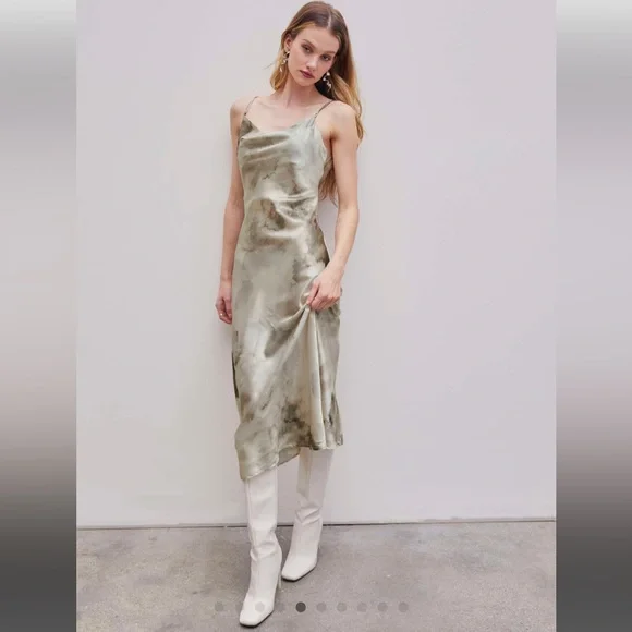 Cider | Dresses | Cider Satin Watercolor Cowl Neck Midi Dress | Poshmark